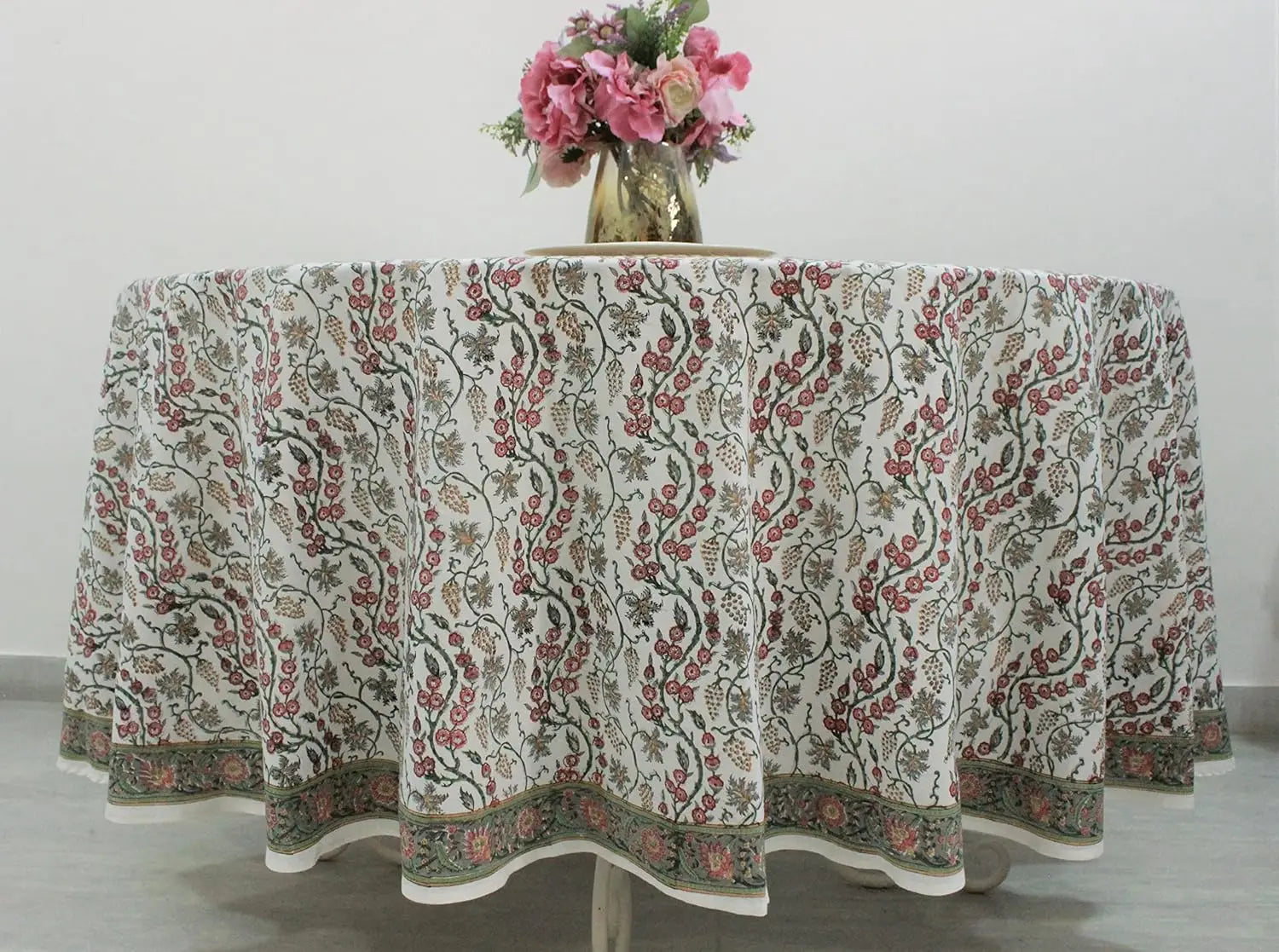 Pemberley Charleston Hand Block Print Round Tablecloth  - Handcrafted Luxury Home Decor