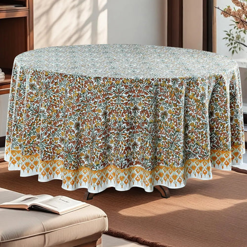Pemberley Charleston Hand Block Print Round Tablecloth  - Handcrafted Luxury Home Decor