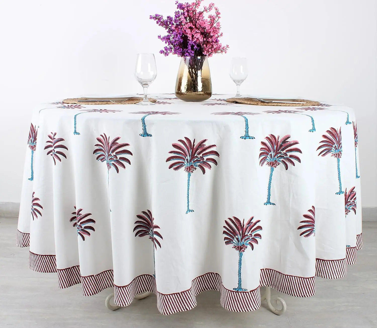 Pemberley Charleston Hand Block Print Round Tablecloth  - Handcrafted Luxury Home Decor