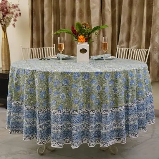 Pemberley Charleston Hand Block Print Round Tablecloth  - Handcrafted Luxury Home Decor