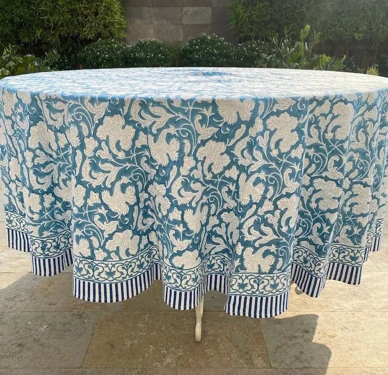 Pemberley Charleston Hand Block Print Round Tablecloth  - Handcrafted Luxury Home Decor
