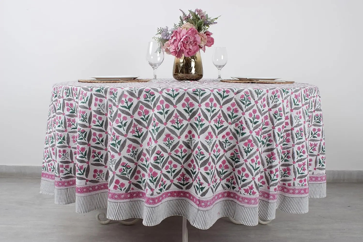 Pemberley Charleston Hand Block Print Round Tablecloth  - Handcrafted Luxury Home Decor