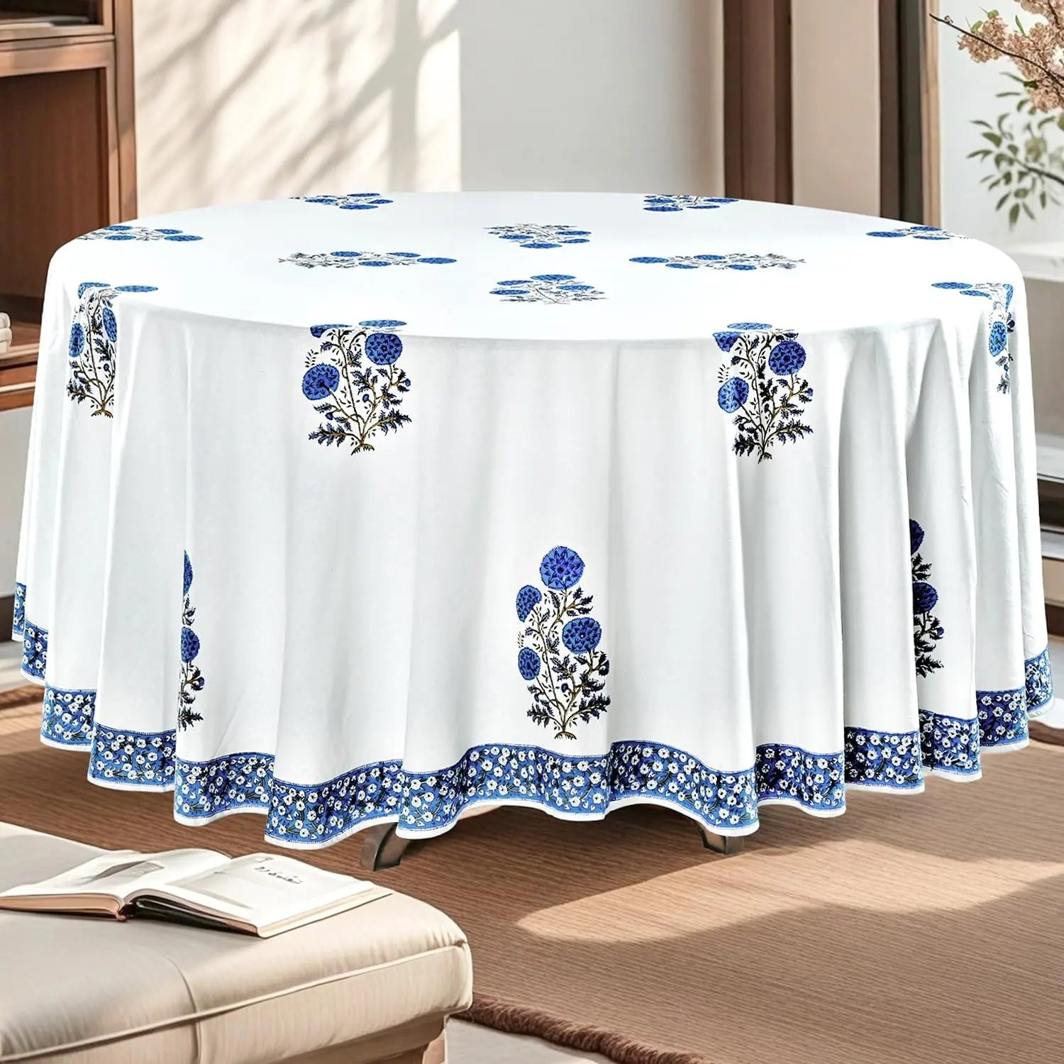 Pemberley Charleston Hand Block Print Round Tablecloth  - Handcrafted Luxury Home Decor