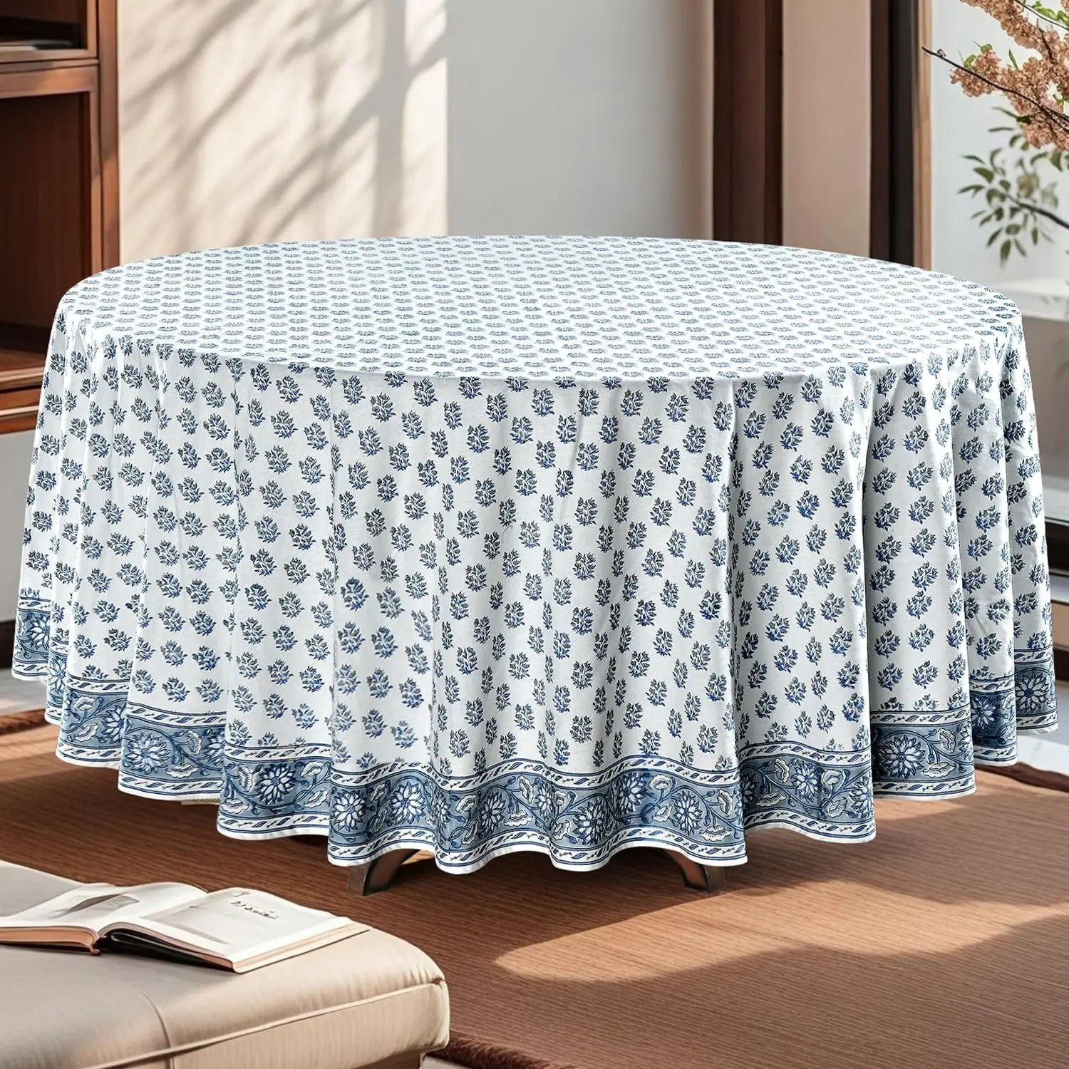 Pemberley Charleston Hand Block Print Round Tablecloth  - Handcrafted Luxury Home Decor