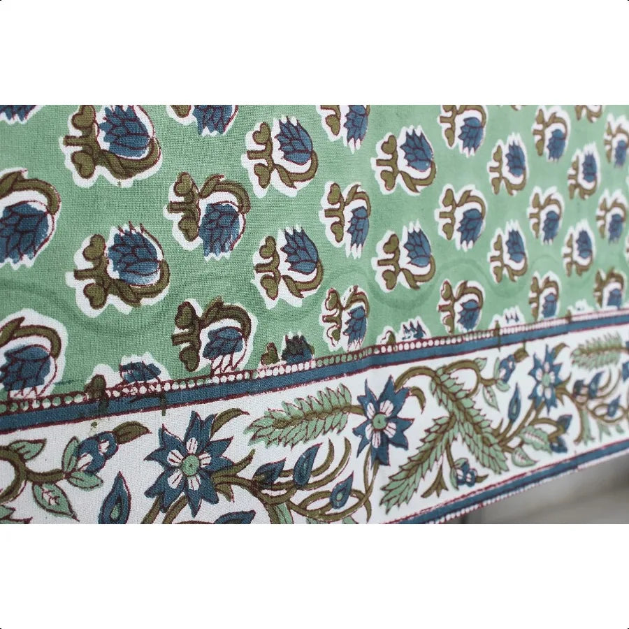 Pemberley Charleston Botanical Block Print Tablecloth - Handcrafted Luxury Home Decor