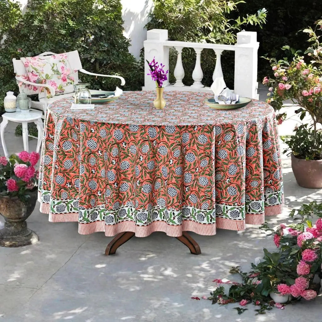 Pemberley Charleston Hand Block Print Round Tablecloth  - Handcrafted Luxury Home Decor