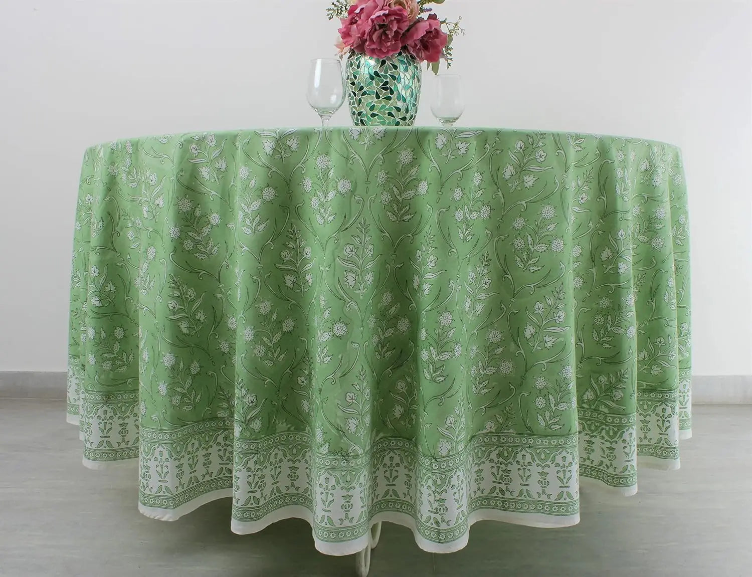 Pemberley Charleston Hand Block Print Round Tablecloth  - Handcrafted Luxury Home Decor