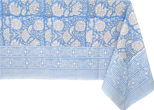 Pemberley Charleston Floral Block Print Tablecloth - Handcrafted Luxury Home Decor