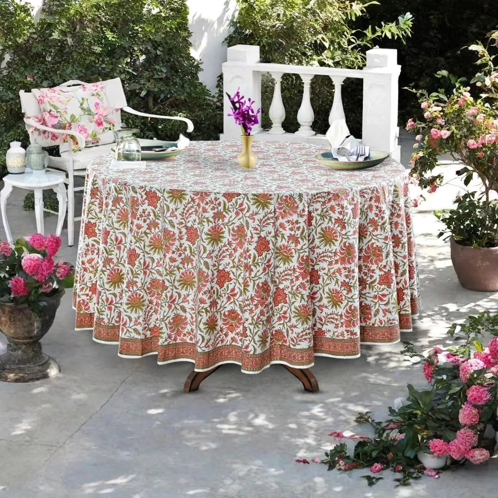 Pemberley Charleston Hand Block Print Round Tablecloth  - Handcrafted Luxury Home Decor