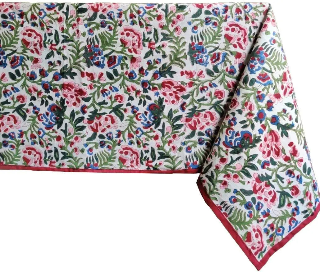 Pemberley Charleston Floral Block Print Tablecloth - Handcrafted Luxury Home Decor