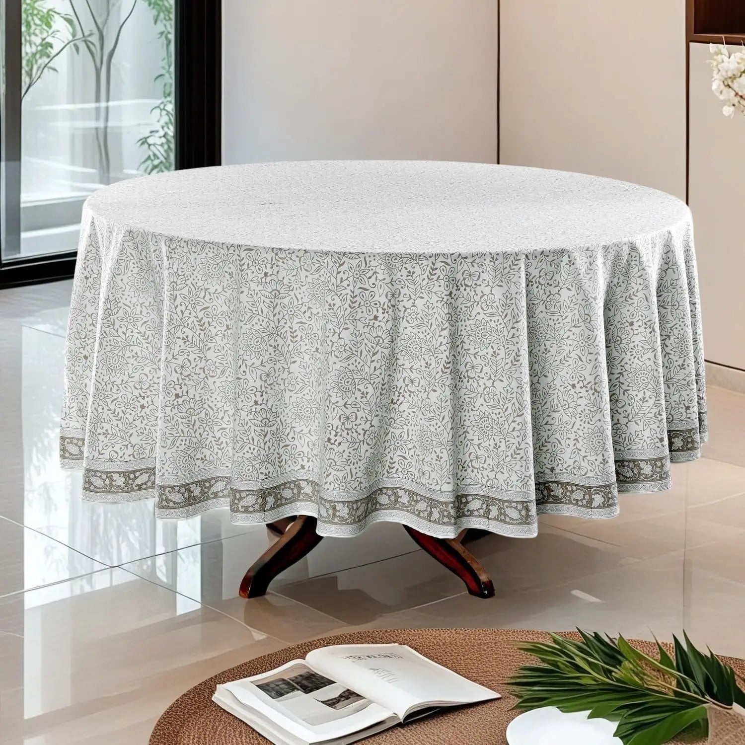Pemberley Charleston Hand Block Print Round Tablecloth  - Handcrafted Luxury Home Decor