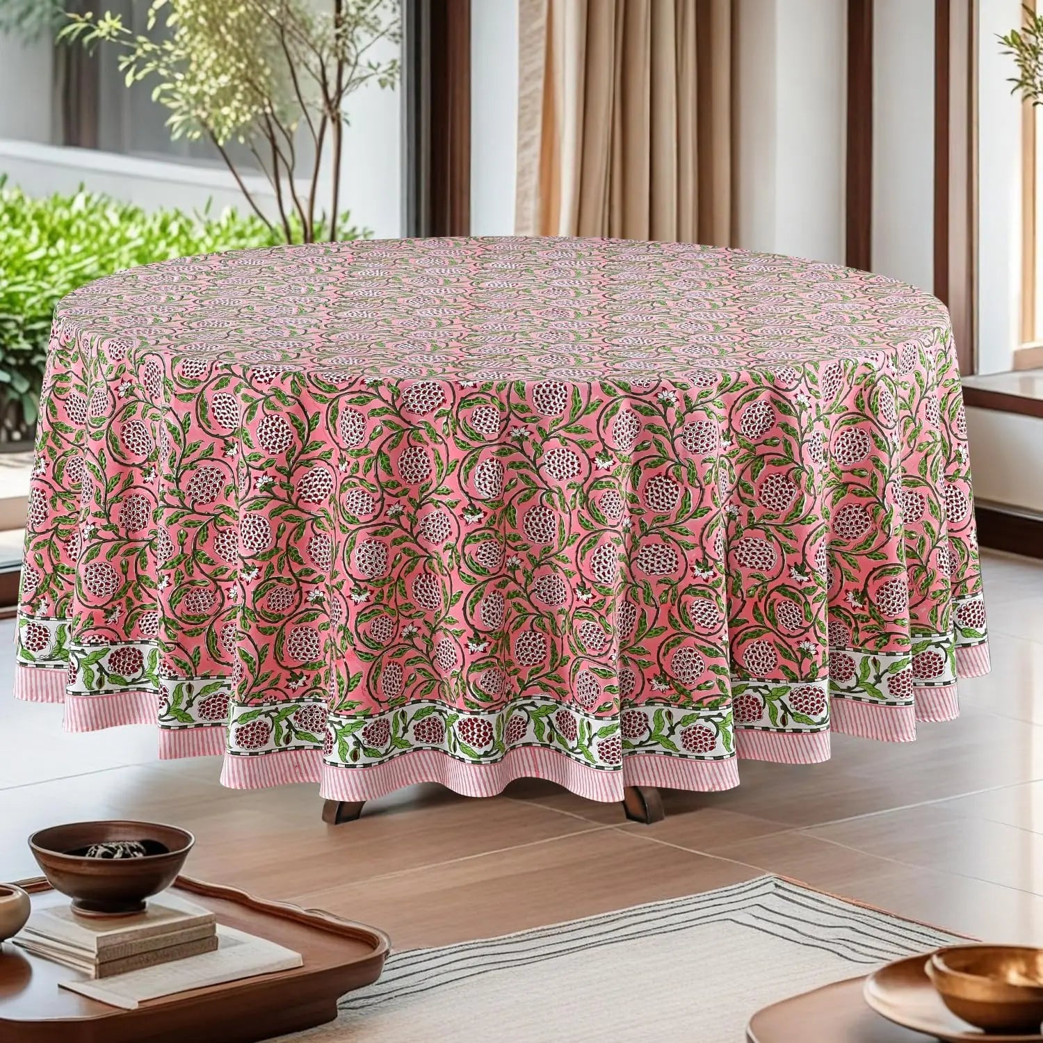 Pemberley Charleston Hand Block Print Round Tablecloth  - Handcrafted Luxury Home Decor