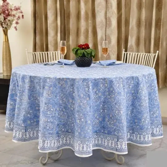 Pemberley Charleston Hand Block Print Round Tablecloth  - Handcrafted Luxury Home Decor