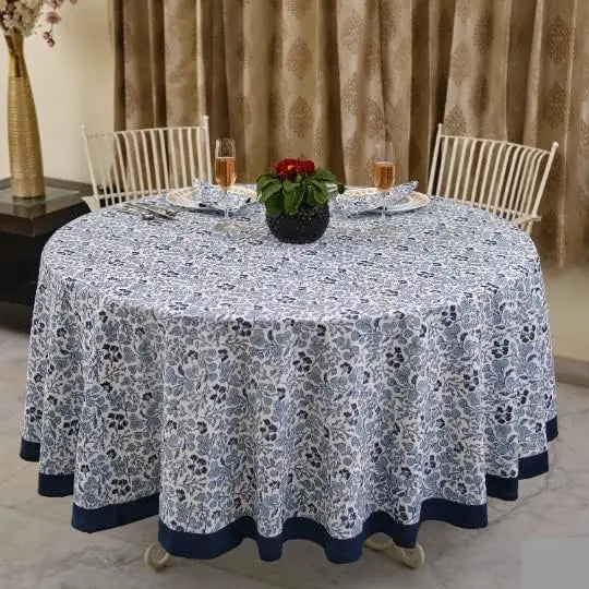 Pemberley Charleston Hand Block Print Round Tablecloth  - Handcrafted Luxury Home Decor