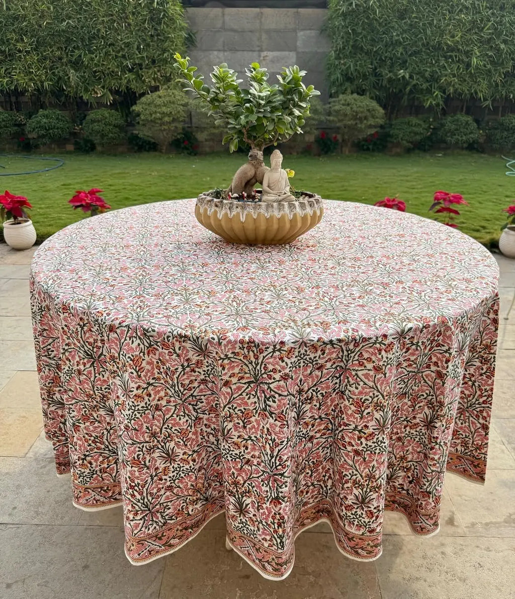 Pemberley Charleston Hand Block Print Round Tablecloth  - Handcrafted Luxury Home Decor