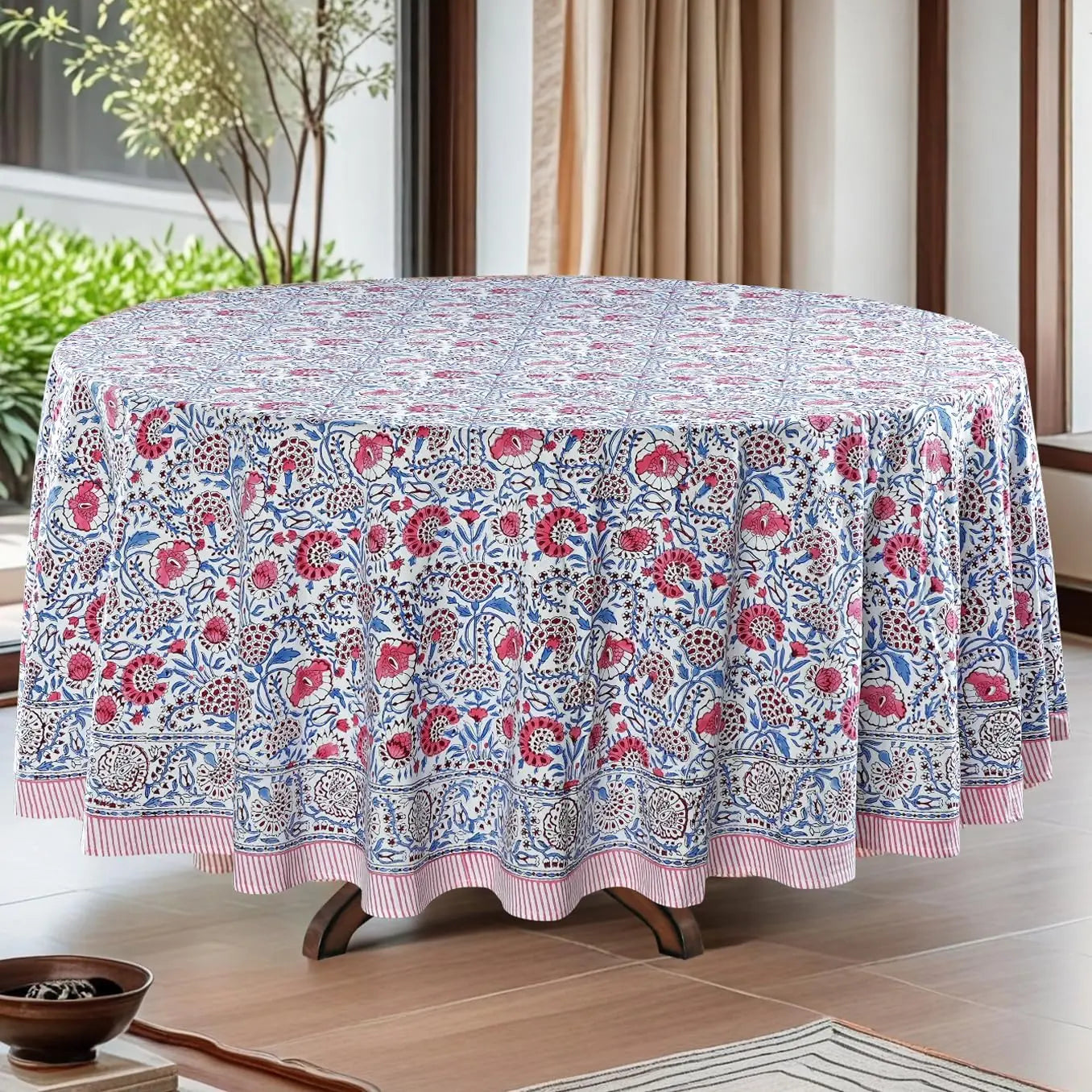 Pemberley Charleston Hand Block Print Round Tablecloth  - Handcrafted Luxury Home Decor
