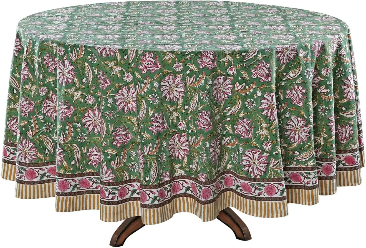 Pemberley Charleston Hand Block Print Round Tablecloth  - Handcrafted Luxury Home Decor