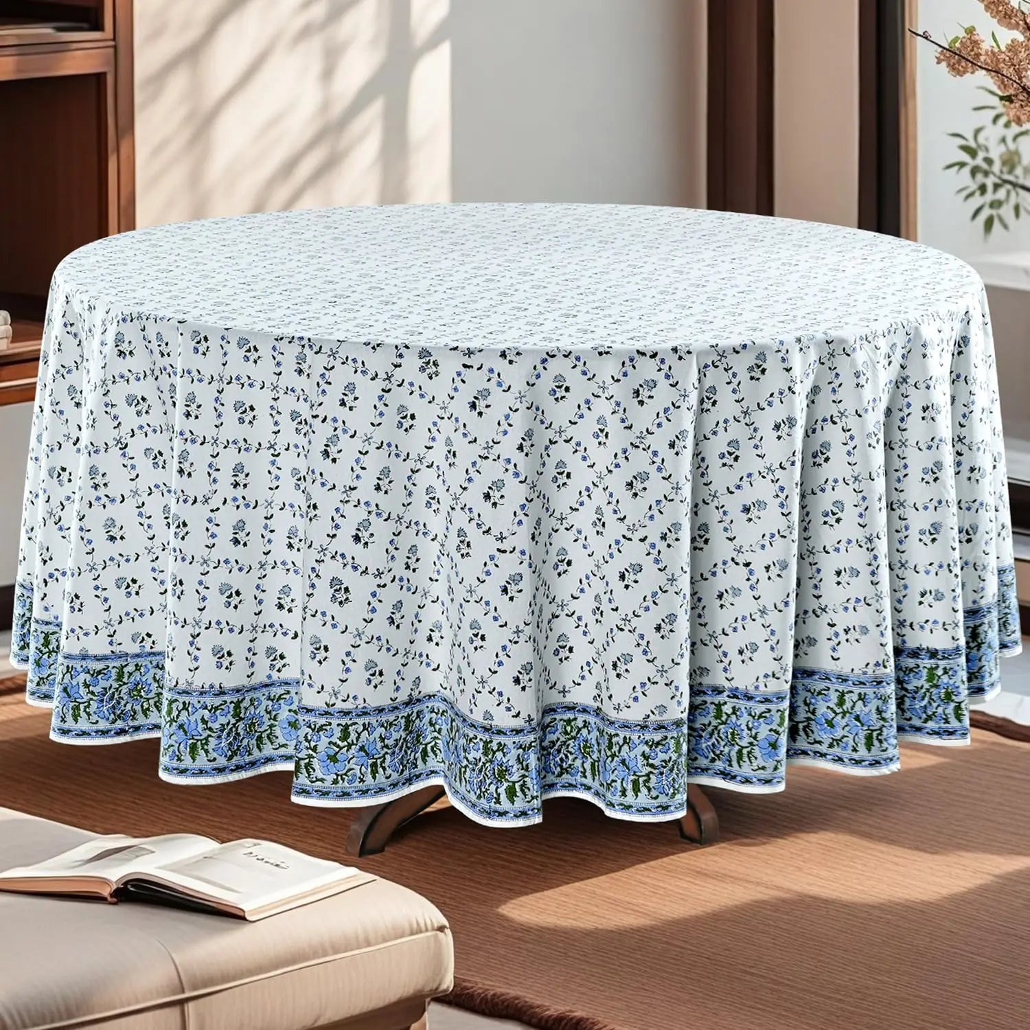 Pemberley Charleston Hand Block Print Round Tablecloth  - Handcrafted Luxury Home Decor