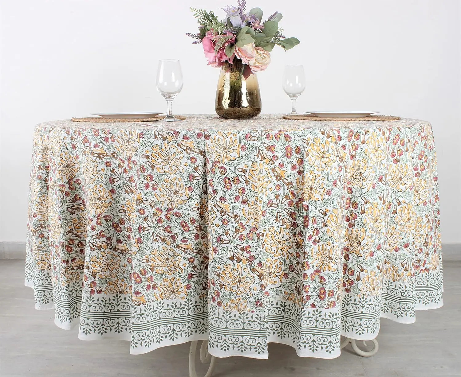 Pemberley Charleston Hand Block Print Round Tablecloth  - Handcrafted Luxury Home Decor