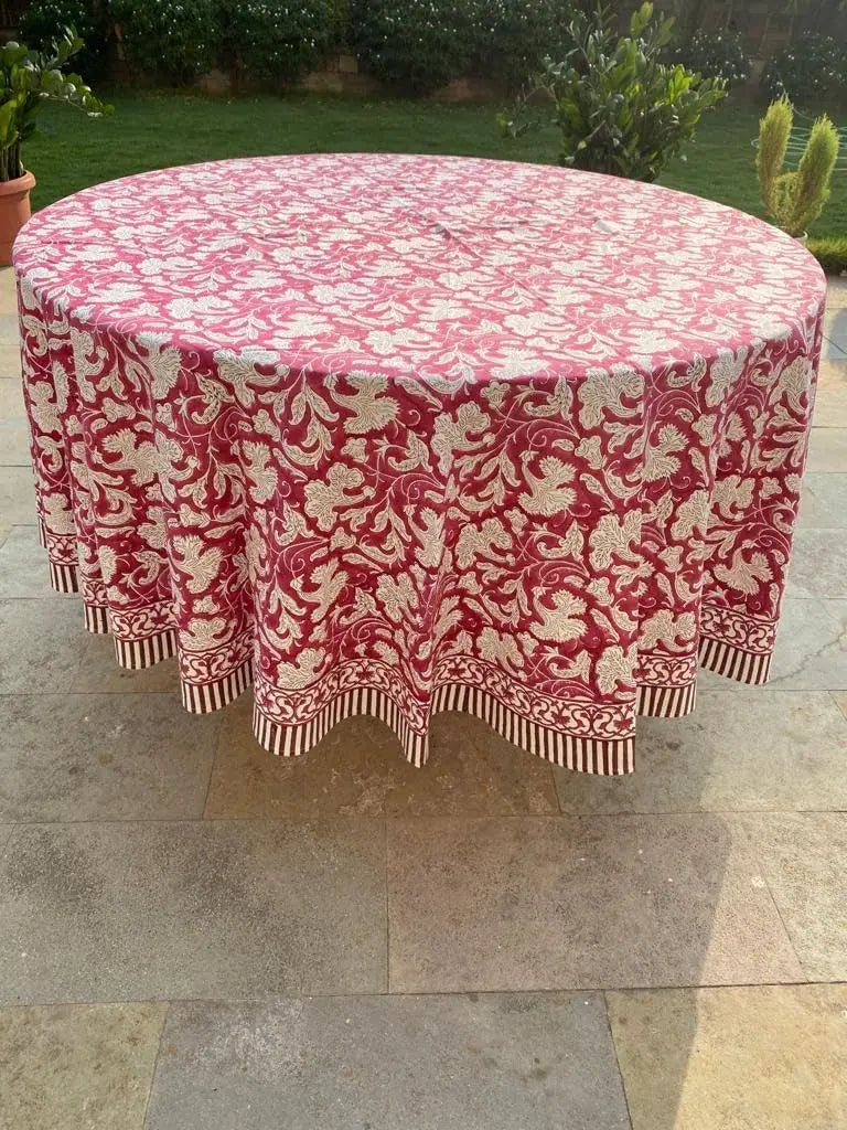 Pemberley Charleston Hand Block Print Round Tablecloth  - Handcrafted Luxury Home Decor