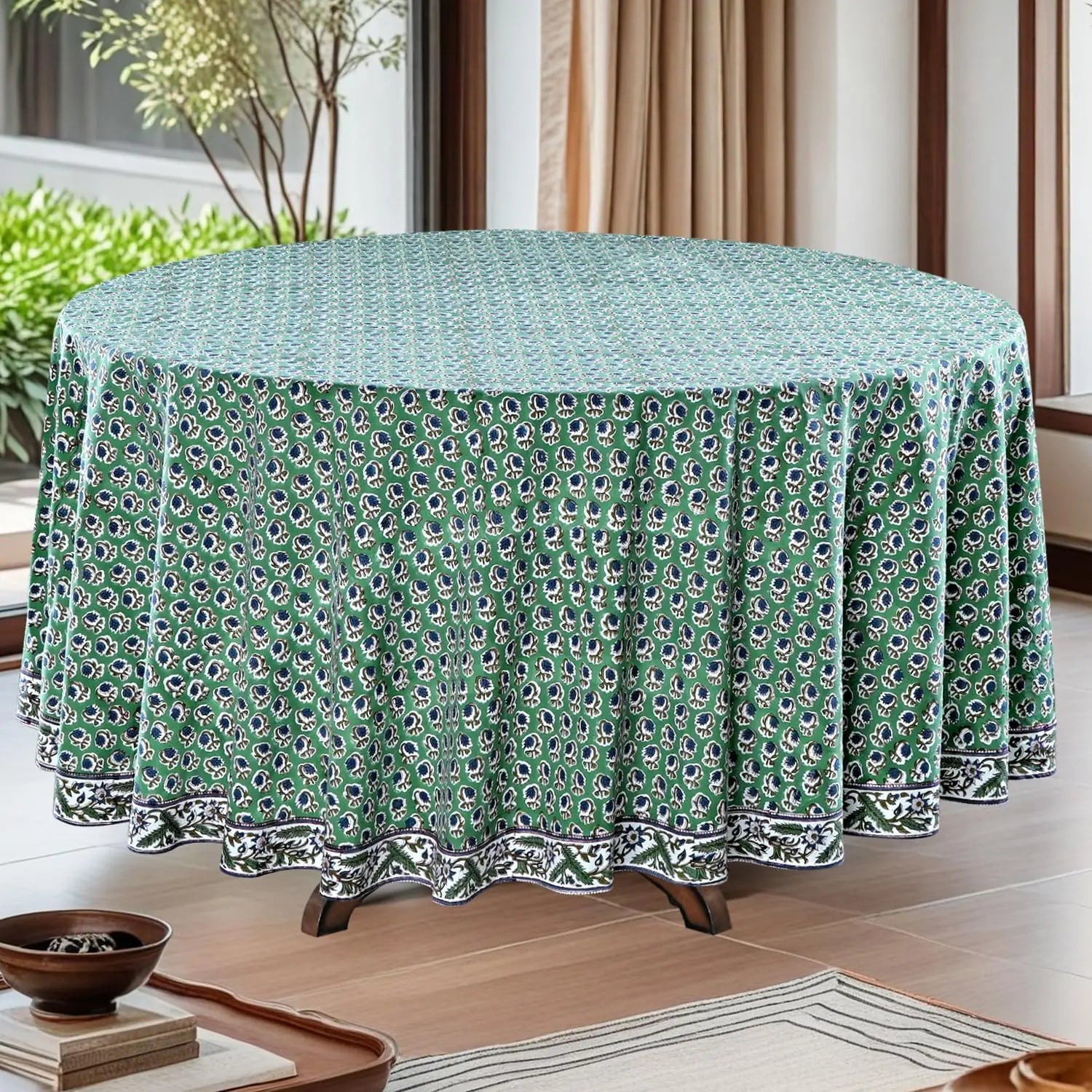 Pemberley Charleston Hand Block Print Round Tablecloth  - Handcrafted Luxury Home Decor
