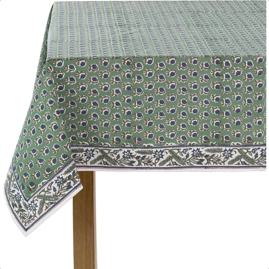 Pemberley Charleston Botanical Block Print Tablecloth - Handcrafted Luxury Home Decor