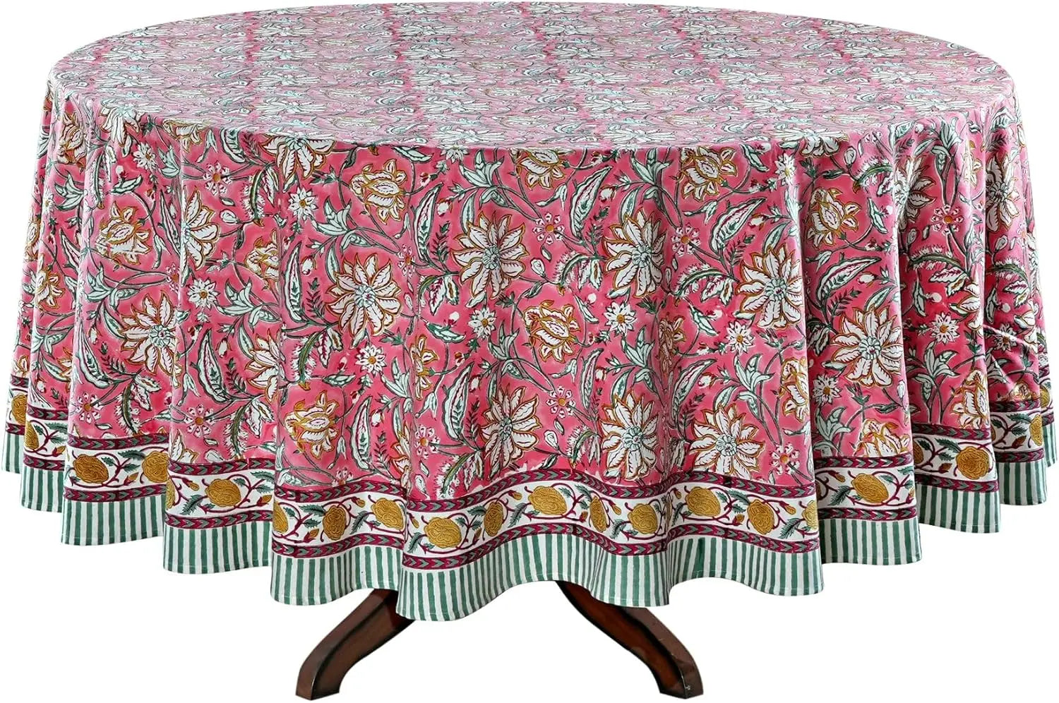 Pemberley Charleston Hand Block Print Round Tablecloth  - Handcrafted Luxury Home Decor