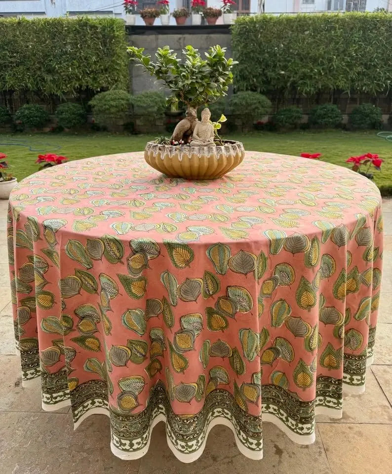 Pemberley Charleston Hand Block Print Round Tablecloth  - Handcrafted Luxury Home Decor