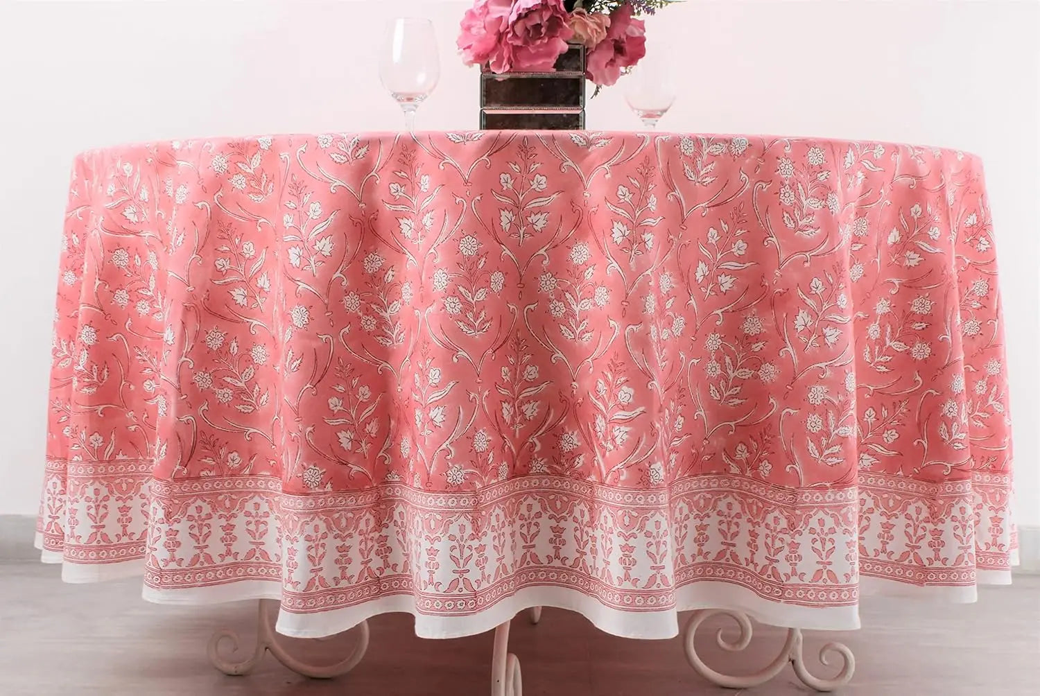 Pemberley Charleston Hand Block Print Round Tablecloth  - Handcrafted Luxury Home Decor