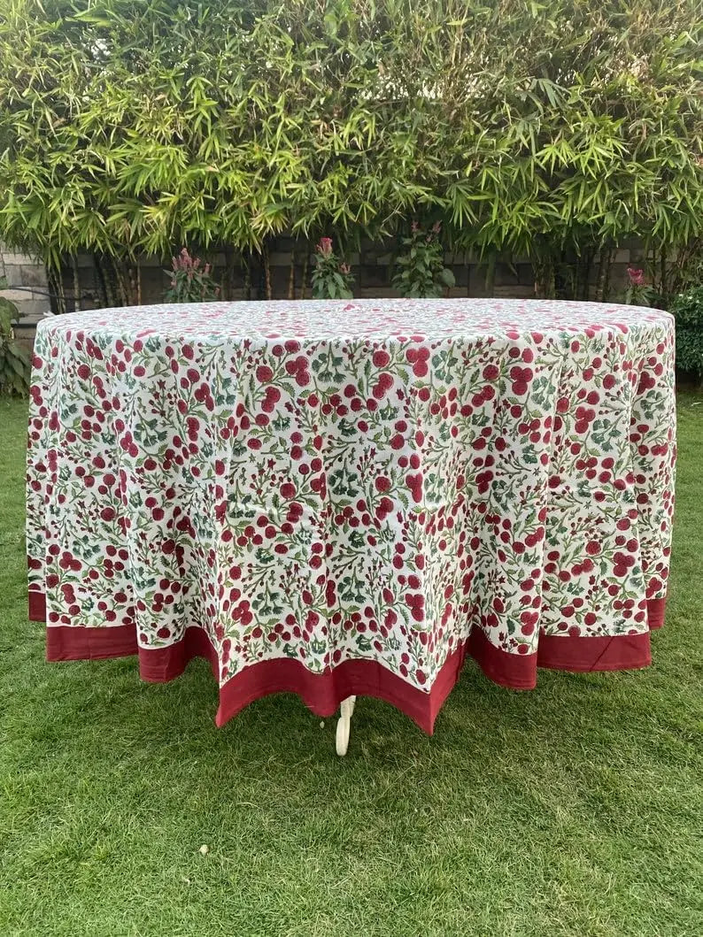 Pemberley Charleston Hand Block Print Round Tablecloth  - Handcrafted Luxury Home Decor