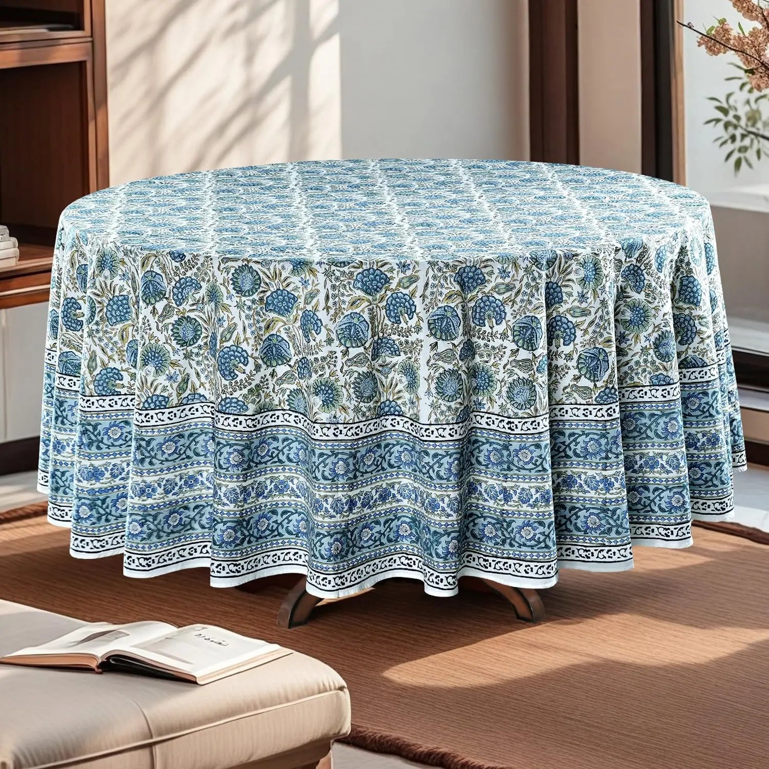 Pemberley Charleston Hand Block Print Round Tablecloth  - Handcrafted Luxury Home Decor