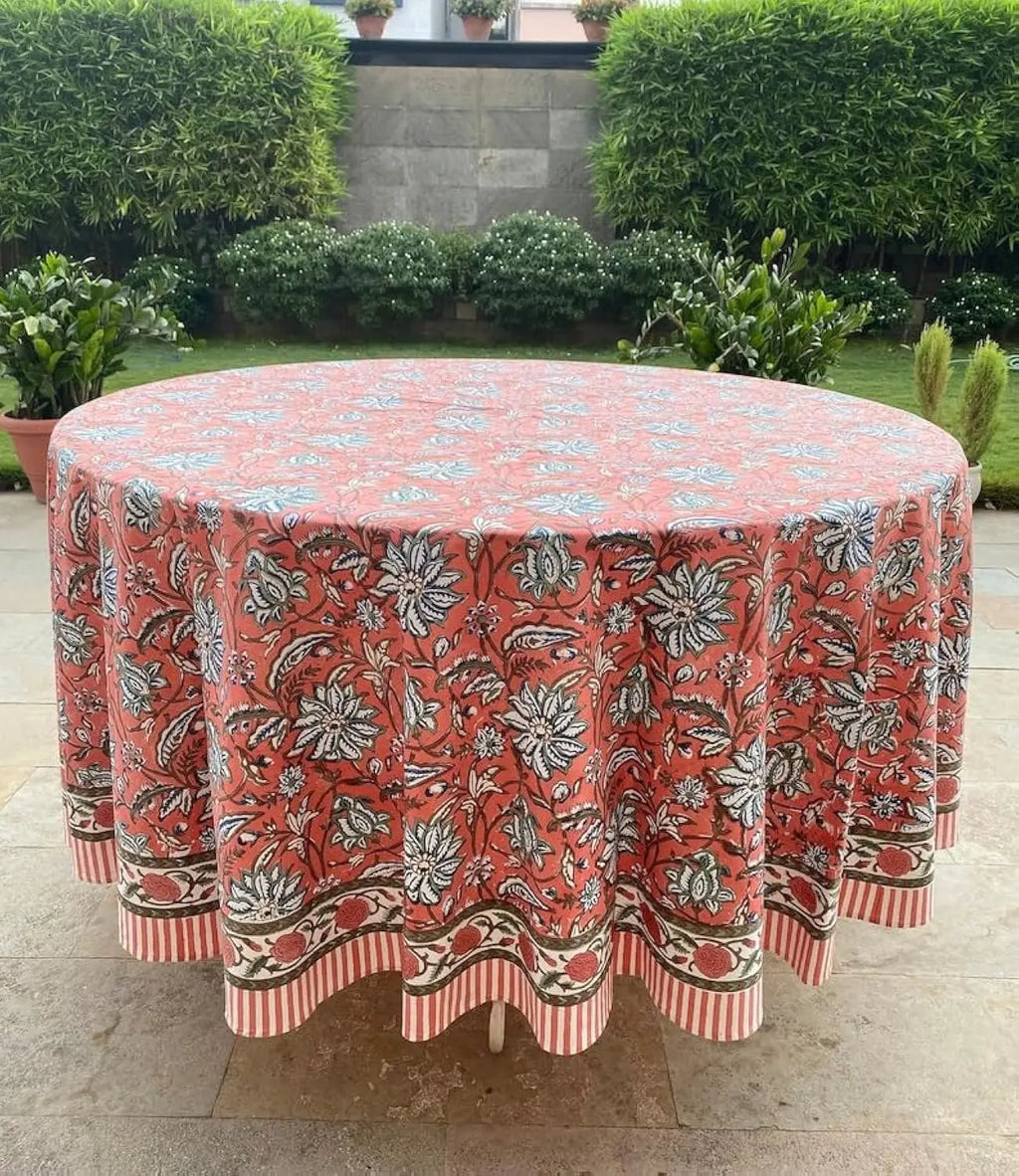 Pemberley Charleston Hand Block Print Round Tablecloth  - Handcrafted Luxury Home Decor