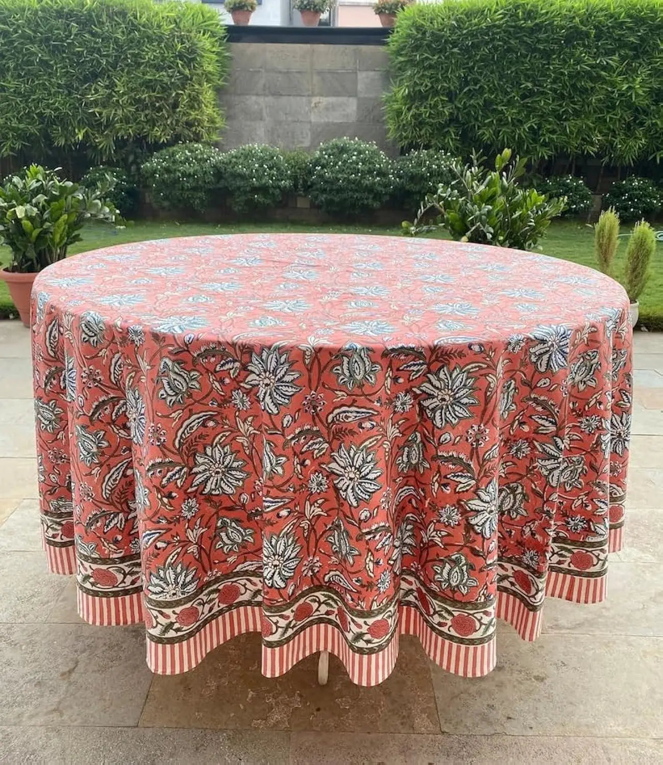 Pemberley Charleston Hand Block Print Round Tablecloth  - Handcrafted Luxury Home Decor